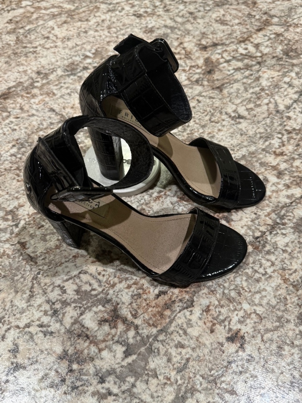 Frida Kollection Leather Black Ankle Strap Heels Size 8